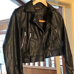 Black Crop leather bomber jacket